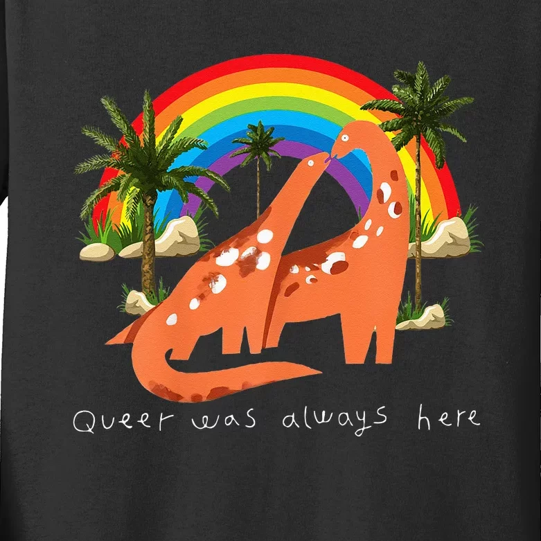 Queer Was Always Here Cute LGBT Gay Dinosaurs Kids Long Sleeve Shirt