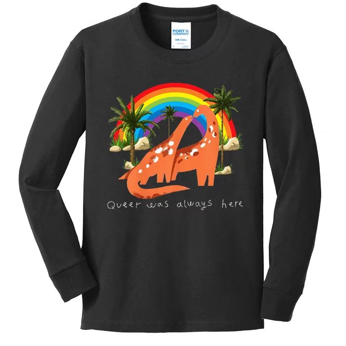 Queer Was Always Here Cute LGBT Gay Dinosaurs Kids Long Sleeve Shirt