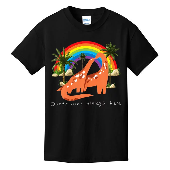 Queer Was Always Here Cute LGBT Gay Dinosaurs Kids T-Shirt