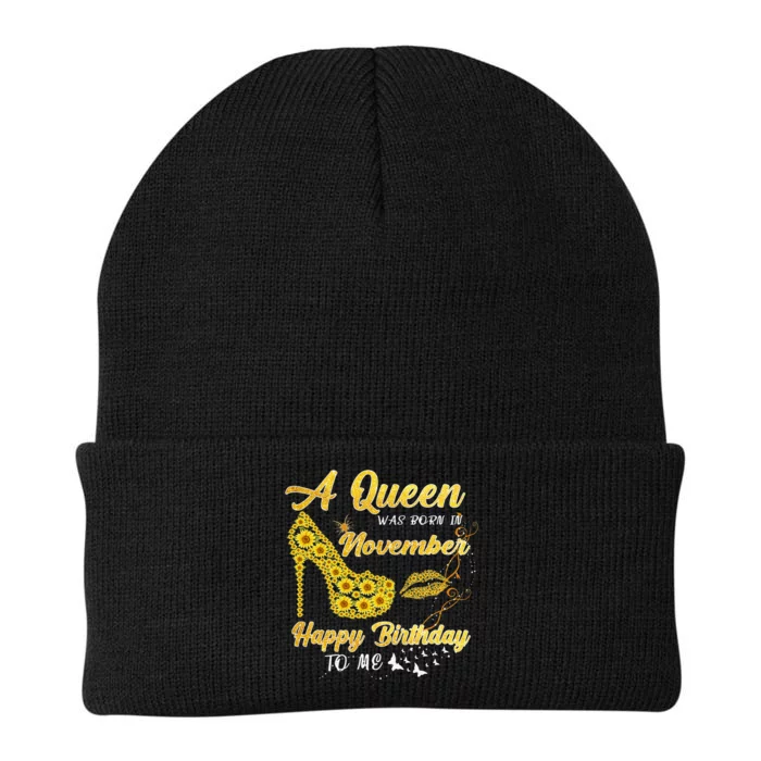 Queen Was Born In November Funny Sunflower Birthday Gifts Knit Cap Winter Beanie