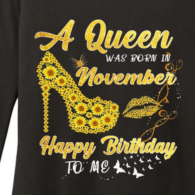 Queen Was Born In November Funny Sunflower Birthday Gifts Womens CVC Long Sleeve Shirt