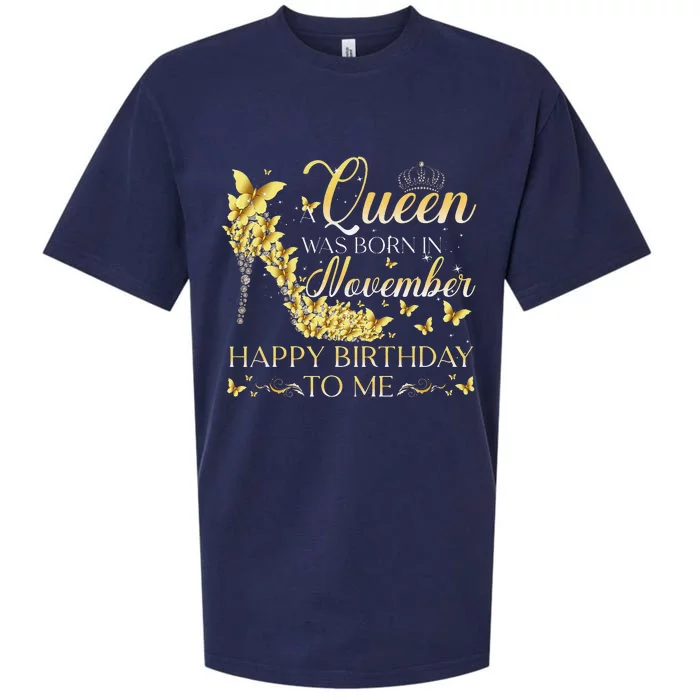 Queen Was Born In November Happy Birthday To Me Crown Shoes Sueded Cloud Jersey T-Shirt