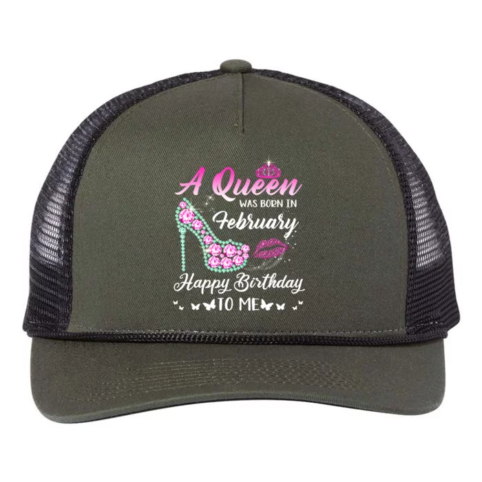 Queen Was Born In February Cute Funny Happy Birthday Funny Gift Retro Rope Trucker Hat Cap