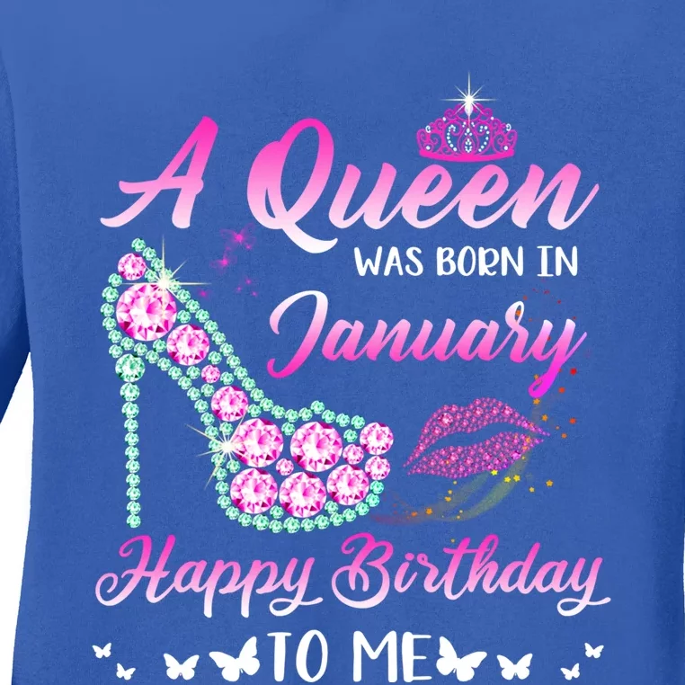 Queen Was Born In January Cute Funny Happy Birthday Funny Gift Ladies Long Sleeve Shirt