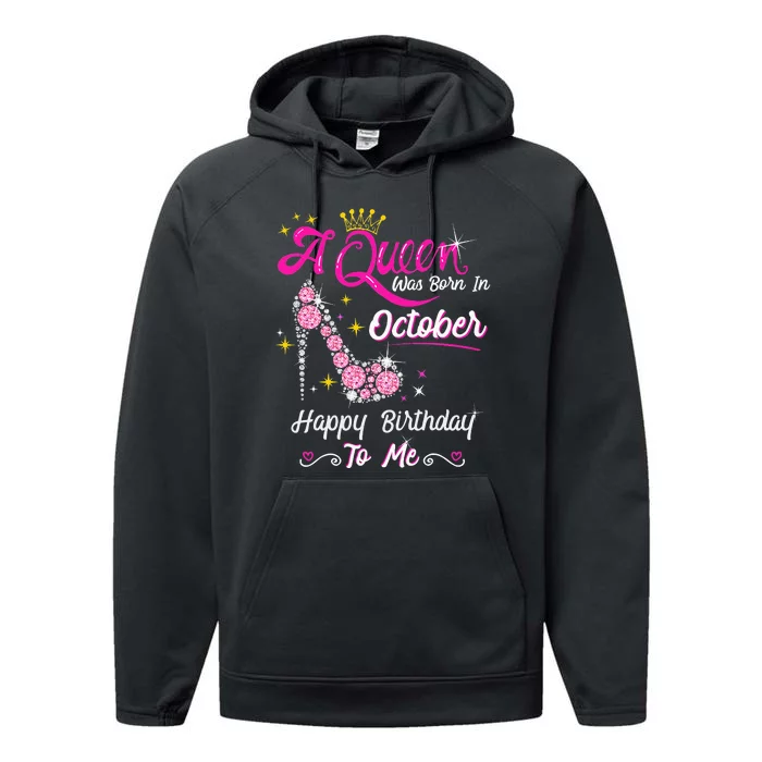 Queen Was Born In October Cute Funny Happy Birthday Gift Performance Fleece Hoodie