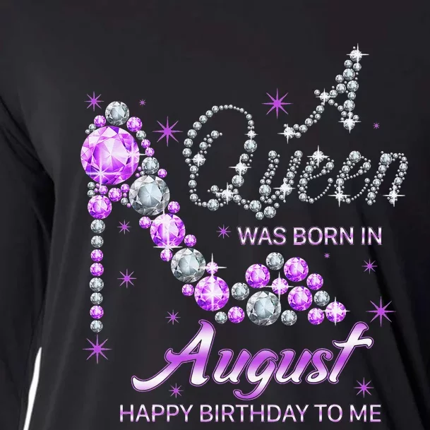 Queen was born in August Funny Birthday August Cooling Performance Long Sleeve Crew