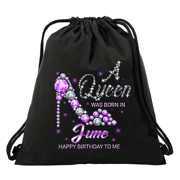 Queen was born in June Funny Birthday Cute June Wo Drawstring Bag