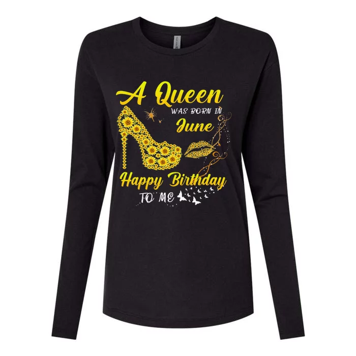 Queen was born in June Funny Sunflower Birthday Gifts Womens Cotton Relaxed Long Sleeve T-Shirt