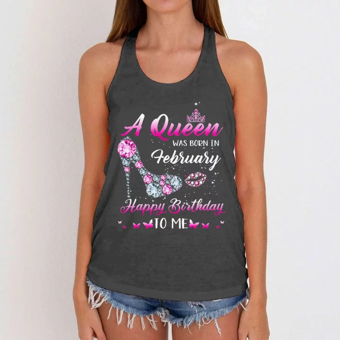 Queen was born in February Cute Funny Happy Birthday Women's Knotted Racerback Tank