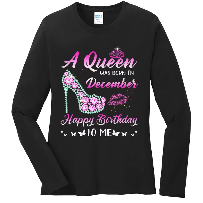 Queen was born in December Cute Funny Happy Birthday Gifts Ladies Long Sleeve Shirt