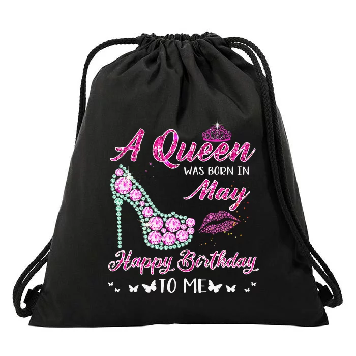 Queen was born in May Cute Funny Happy Birthday Gifts Drawstring Bag