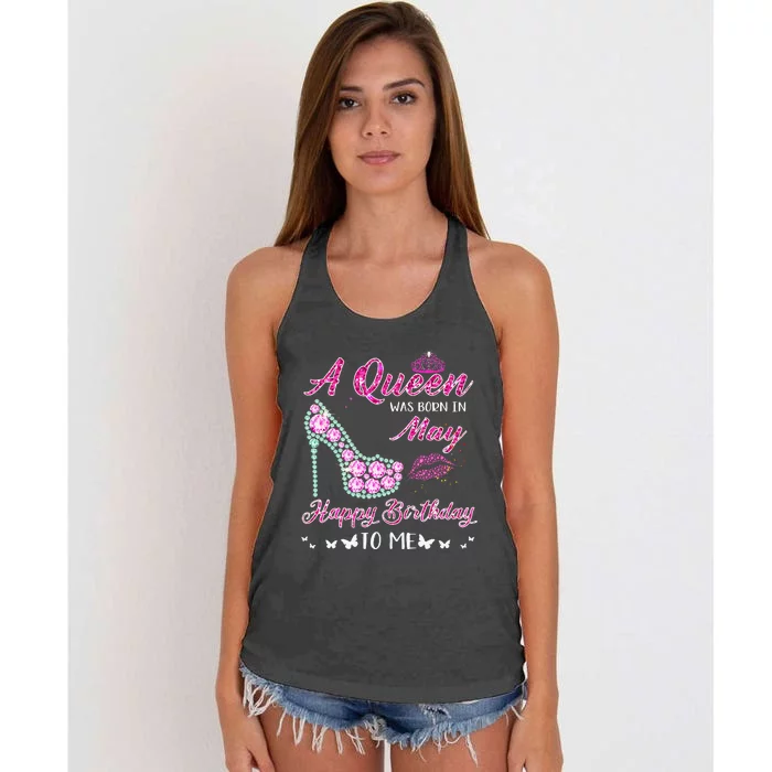 Queen was born in May Cute Funny Happy Birthday Gifts Women's Knotted Racerback Tank