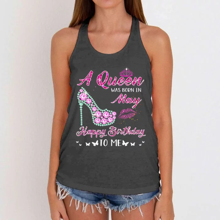 Queen was born in May Cute Funny Happy Birthday Gifts Women's Knotted Racerback Tank