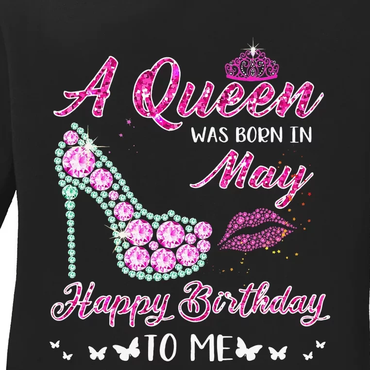 Queen was born in May Cute Funny Happy Birthday Gifts Ladies Long Sleeve Shirt