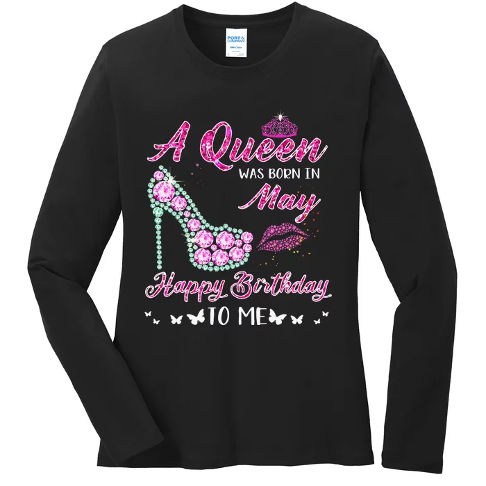 Queen was born in May Cute Funny Happy Birthday Gifts Ladies Long Sleeve Shirt