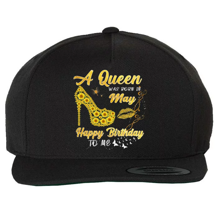 Queen was born in May Funny Sunflower Birthday Gifts Wool Snapback Cap