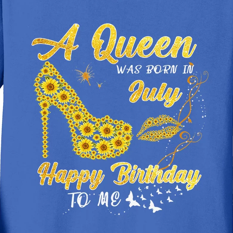 Queen Was Born In July Funny Sunflower Birthday Gifts Kids Long Sleeve Shirt