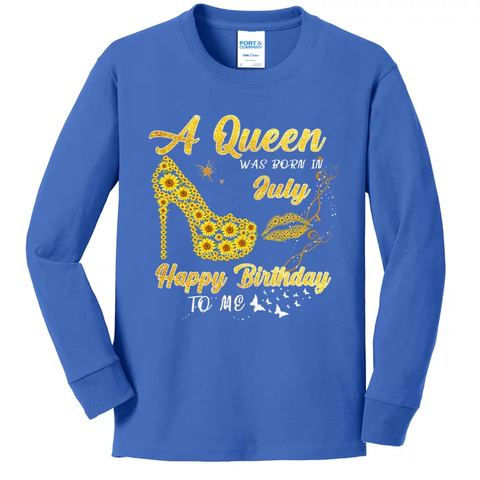 Queen Was Born In July Funny Sunflower Birthday Gifts Kids Long Sleeve Shirt