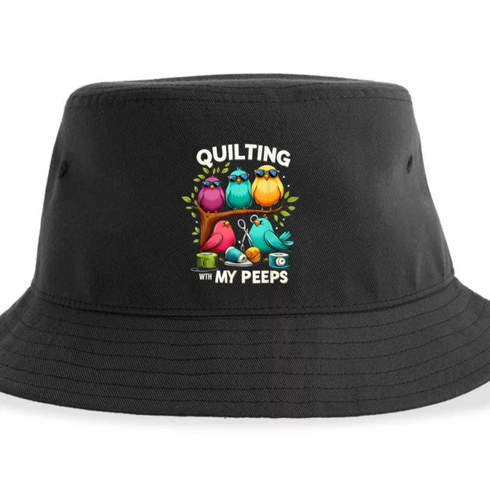 Quilting With My Peeps Funny Quilting Gift Sustainable Bucket Hat