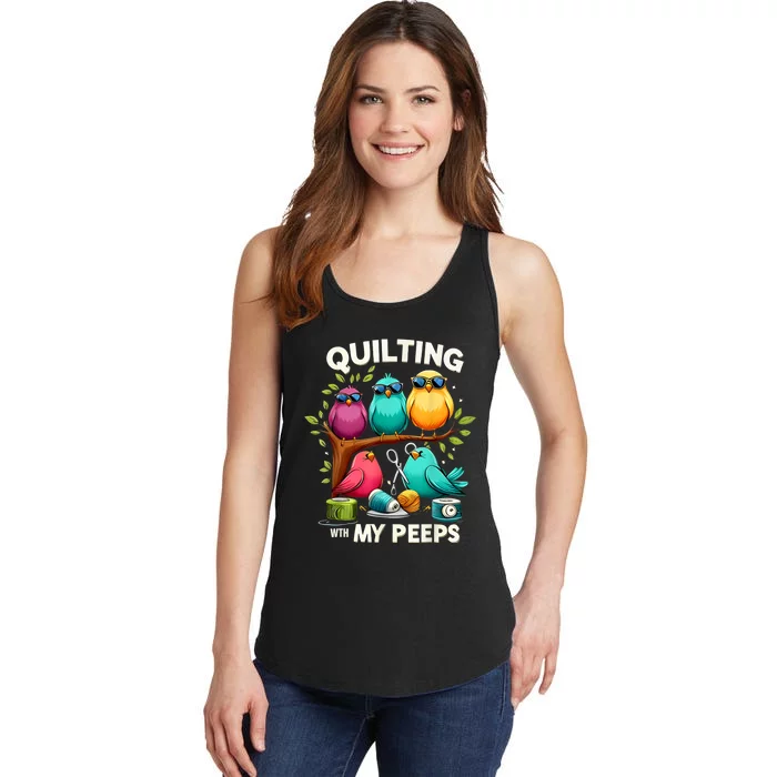 Quilting With My Peeps Funny Quilting Gift Ladies Essential Tank