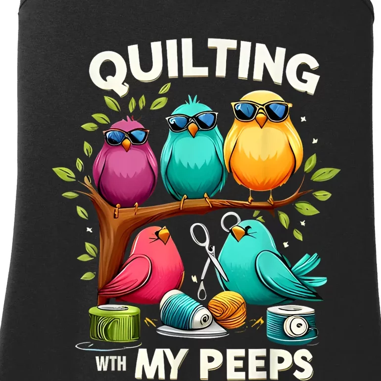 Quilting With My Peeps Funny Quilting Gift Ladies Essential Tank