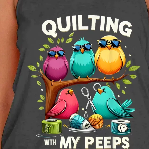 Quilting With My Peeps Funny Quilting Gift Women's Knotted Racerback Tank