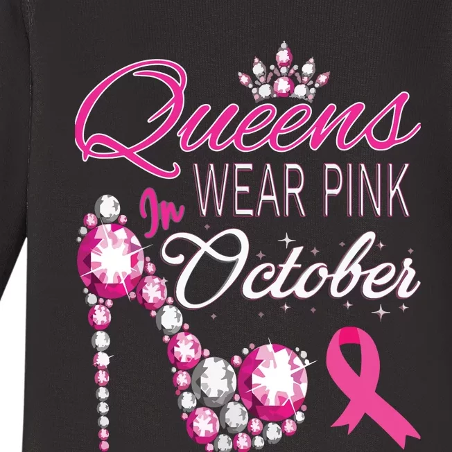 Queens Wear Pink In October Breast Cancer Awareness Baby Long Sleeve Bodysuit