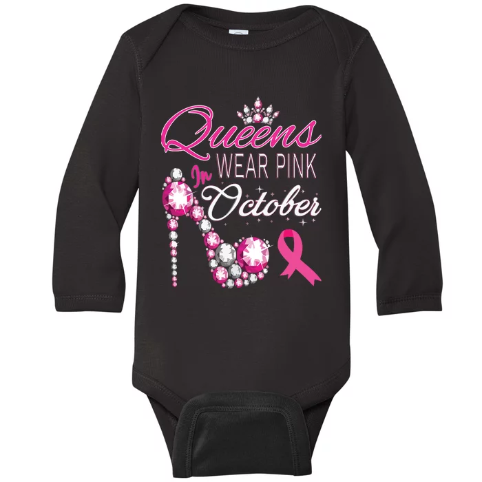 Queens Wear Pink In October Breast Cancer Awareness Baby Long Sleeve Bodysuit