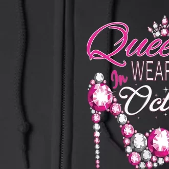 Queens Wear Pink In October Breast Cancer Awareness Full Zip Hoodie