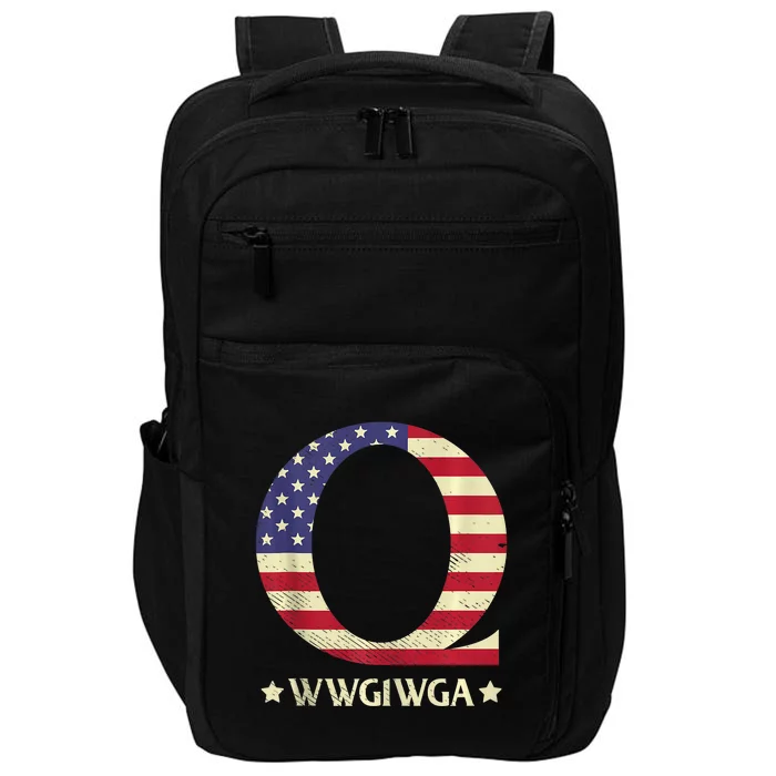 QAnon WWG1WGA Q Anon Great Awakening MAGA USA Flag Design Impact Tech Backpack