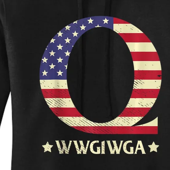 QAnon WWG1WGA Q Anon Great Awakening MAGA USA Flag Design Women's Pullover Hoodie