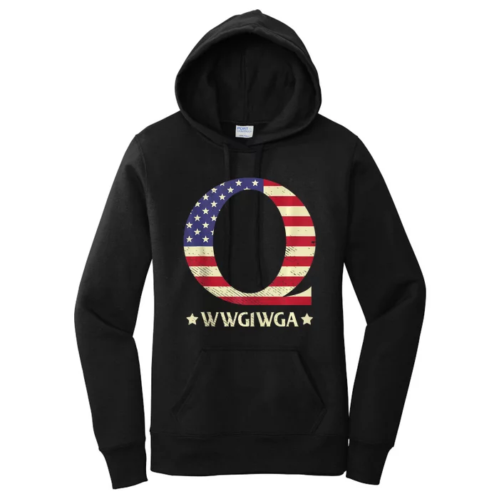 QAnon WWG1WGA Q Anon Great Awakening MAGA USA Flag Design Women's Pullover Hoodie