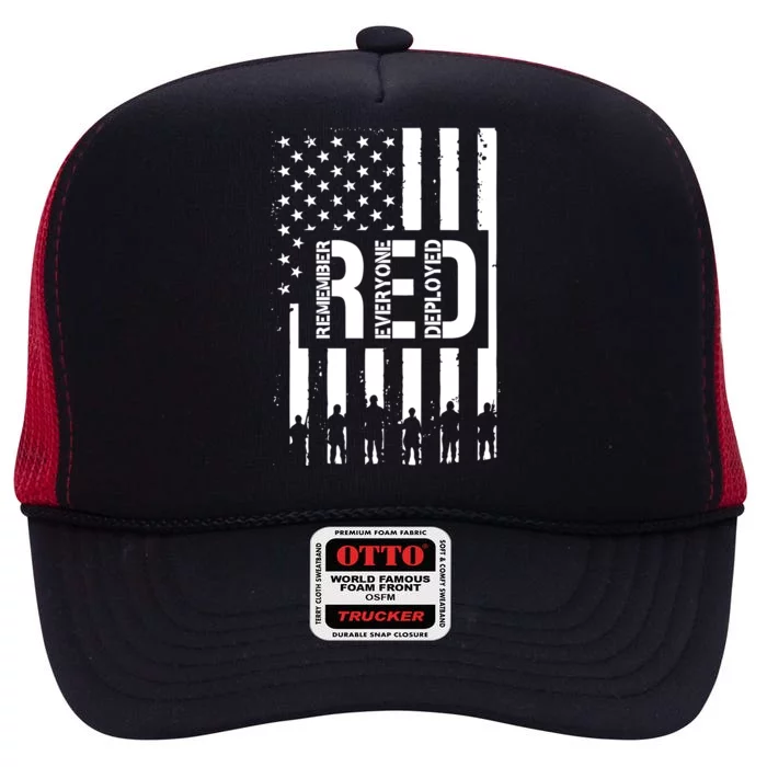 R.E.D Remember Everyone Deployed Red Friday Flag High Crown Mesh Trucker Hat