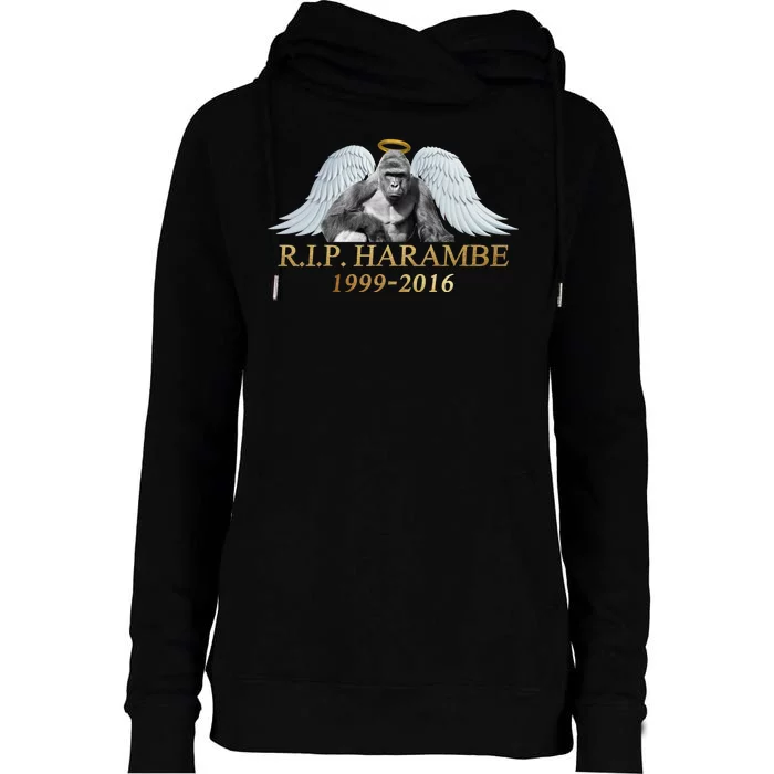 R.I.P. Harambe Our Angel In Heaven 1999-2016 Womens Funnel Neck Pullover Hood