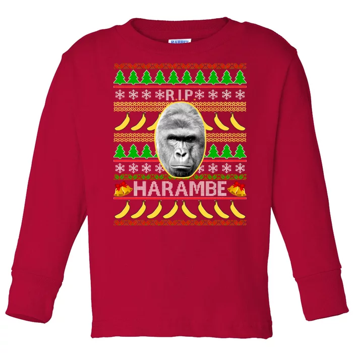 R.I.P. Harambe RIP Gorilla Ugly Christmas Sweater Design Toddler Long Sleeve Shirt