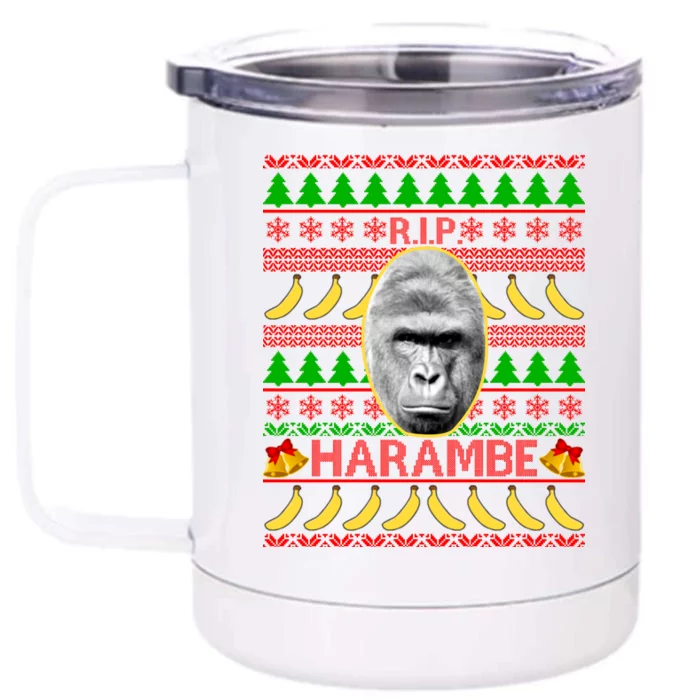 R.I.P. Harambe RIP Gorilla Ugly Christmas Sweater Design Front & Back 12oz Stainless Steel Tumbler Cup