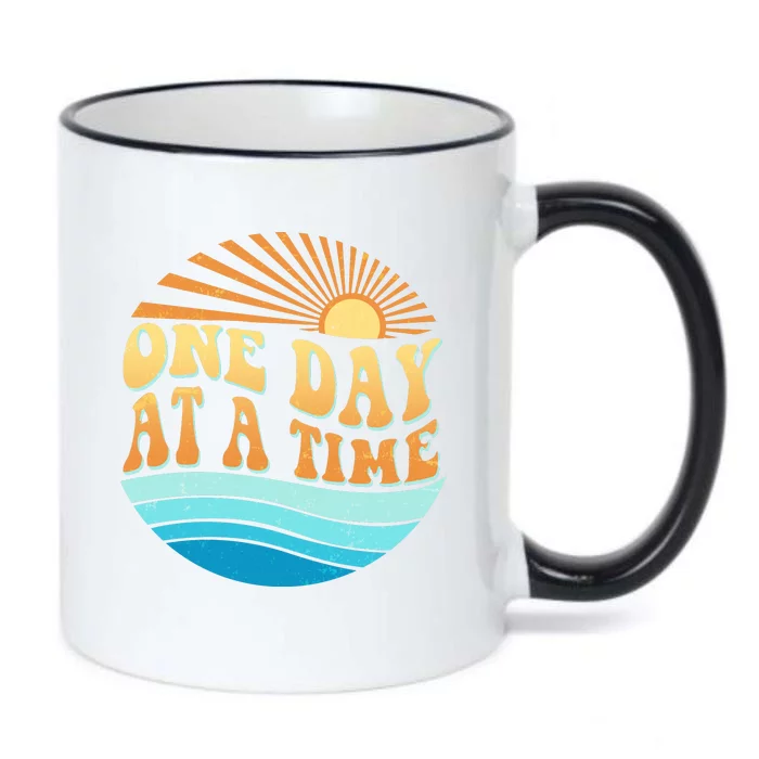 Retro 1960s 70s One Day At A Time Mental Health Awareness Black Color Changing Mug