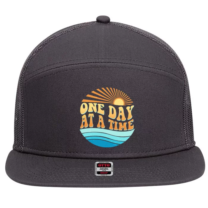 Retro 1960s 70s One Day At A Time Mental Health Awareness 7 Panel Mesh Trucker Snapback Hat