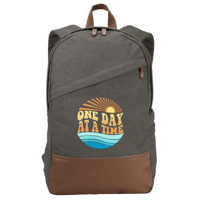 Retro 1960s 70s One Day At A Time Mental Health Awareness Cotton Canvas Backpack