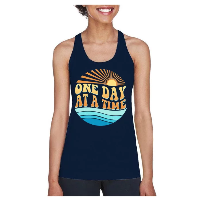 Retro 1960s 70s One Day At A Time Mental Health Awareness Women's Racerback Tank