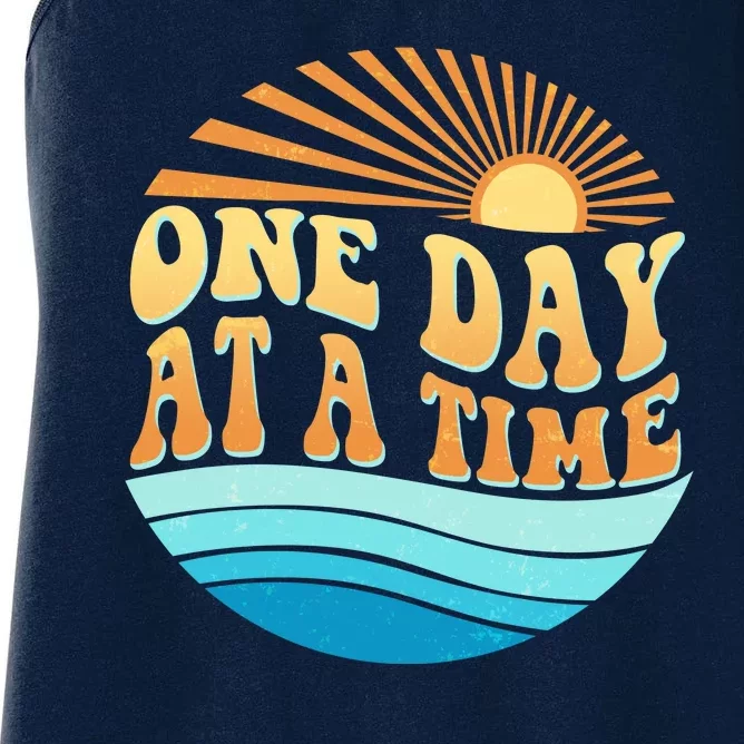 Retro 1960s 70s One Day At A Time Mental Health Awareness Women's Racerback Tank