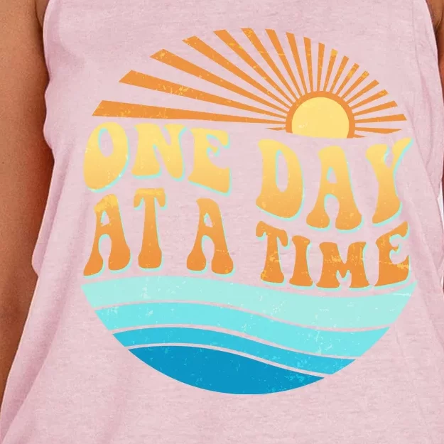 Retro 1960s 70s One Day At A Time Mental Health Awareness Women's Knotted Racerback Tank