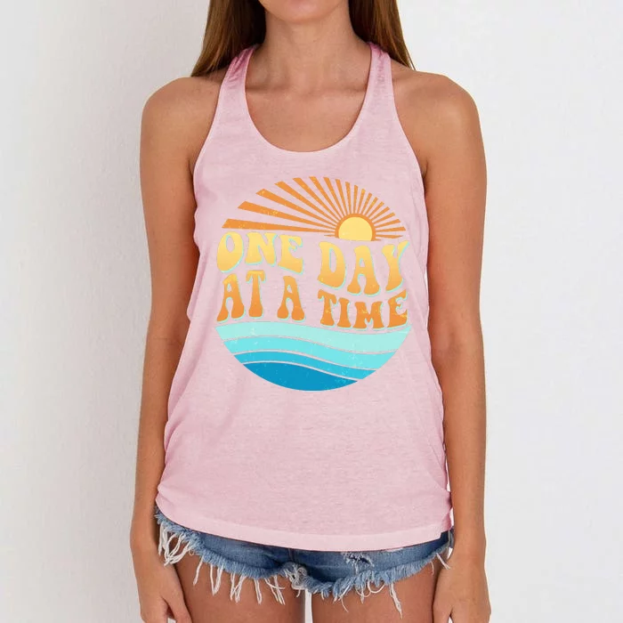 Retro 1960s 70s One Day At A Time Mental Health Awareness Women's Knotted Racerback Tank