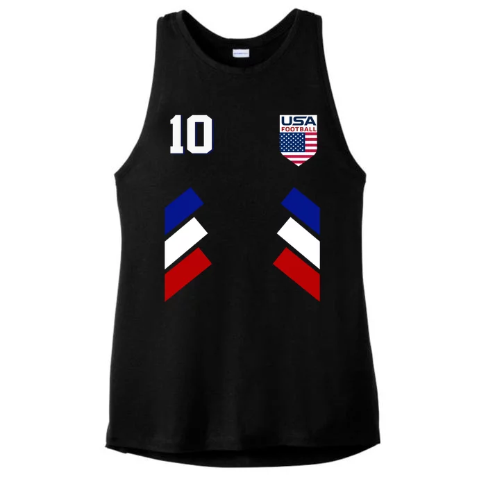 Retro 10 American Football USA Soccer Flag Ladies Tri-Blend Wicking Tank