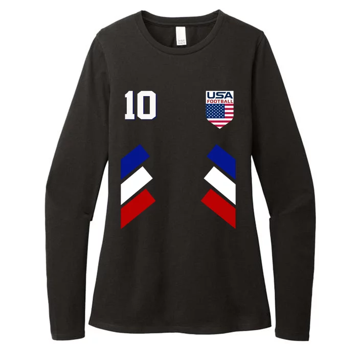 Retro 10 American Football USA Soccer Flag Womens CVC Long Sleeve Shirt