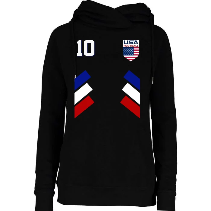 Retro 10 American Football USA Soccer Flag Womens Funnel Neck Pullover Hood