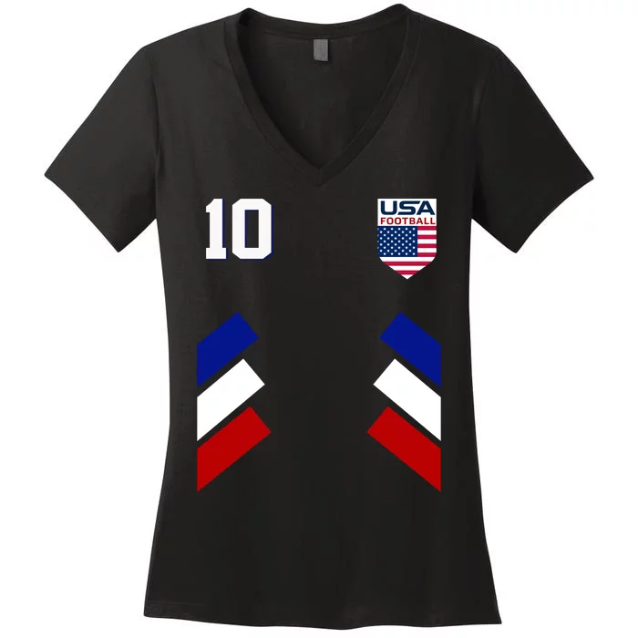 Retro 10 American Football USA Soccer Flag Women's V-Neck T-Shirt