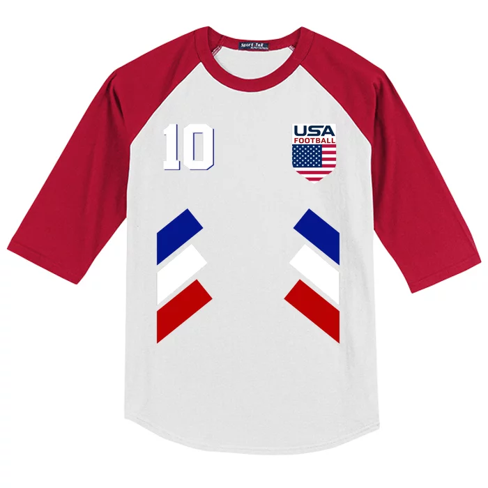 Retro 10 American Football USA Soccer Flag Kids Colorblock Raglan Jersey