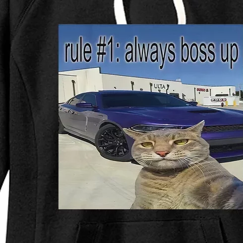 Rule 1 Always Boss Up Funny Cat Meme Women's Fleece Hoodie