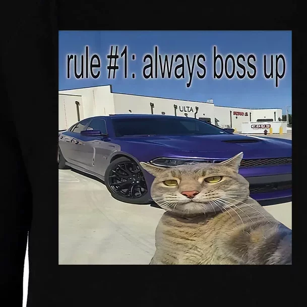 Rule 1 Always Boss Up Funny Cat Meme Womens Funnel Neck Pullover Hood